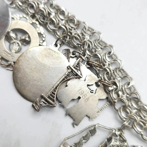 Vintage Sterling Silver Charm Bracelet Huge Travel Collection Rare 1950s 60s MCM - Picture 14 of 16